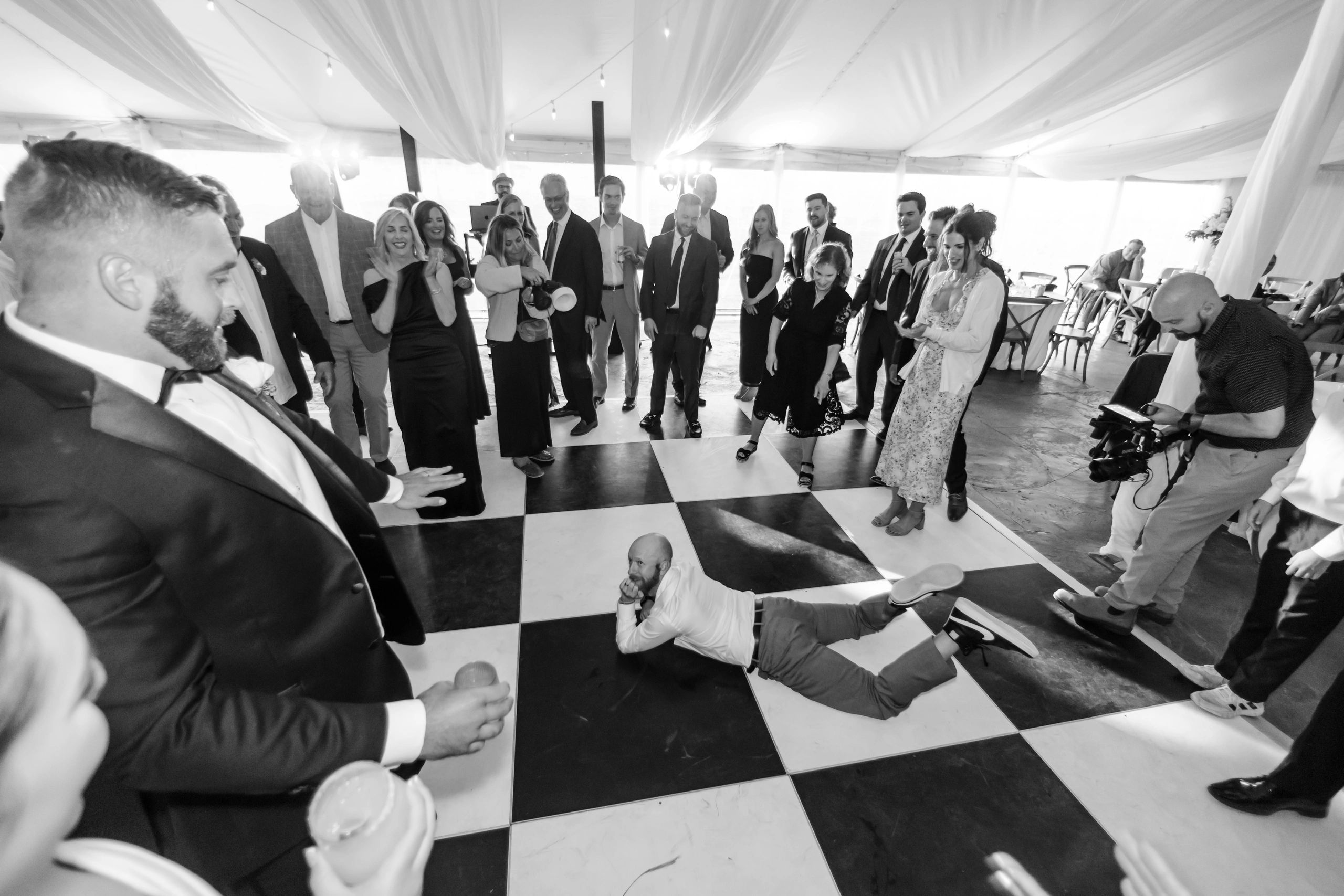 Checkered dance floor wedding celebration